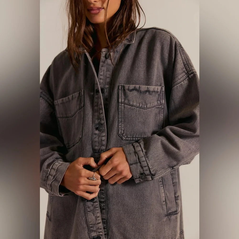Free People - We The Free Madison City Denim Jacket Washed Black Size Small - Picture 2 of 5